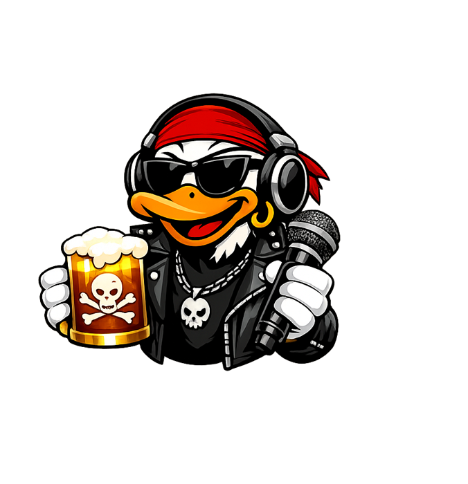 The Drunken Duck mascot raising a pint